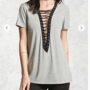 ribbed lace-up top